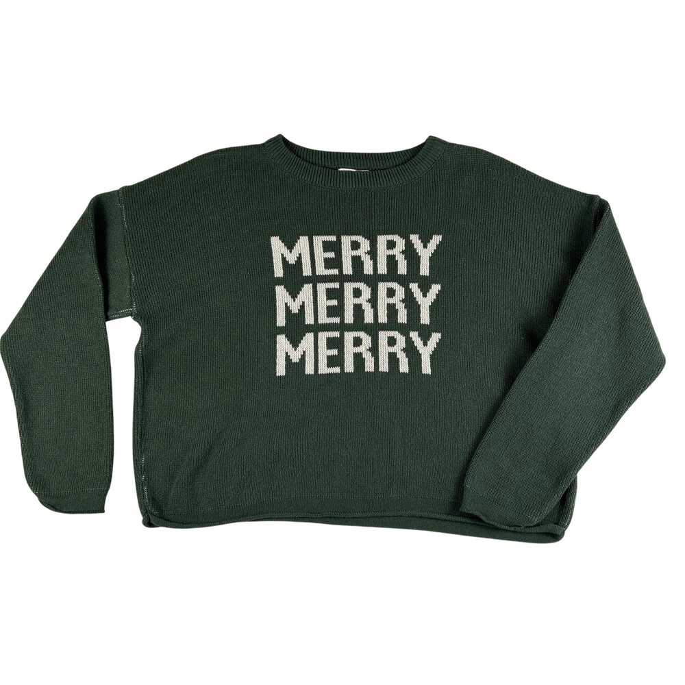 Town Pride Sweater Womens Medium Green Merry Merry Merry Christmas Pullover Knit